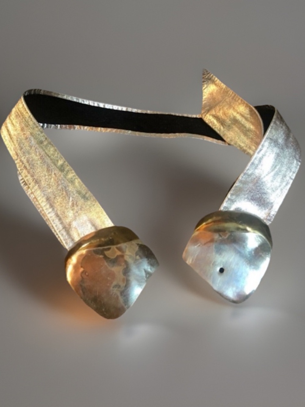 VINTAGE Brass Hammered Buckle Metallic Silver Belt